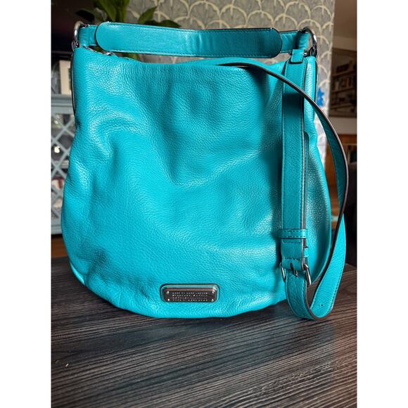 Marc Jacobs New Q Sea Aqua Hillier Hobo Pebbled Leather Crossbody